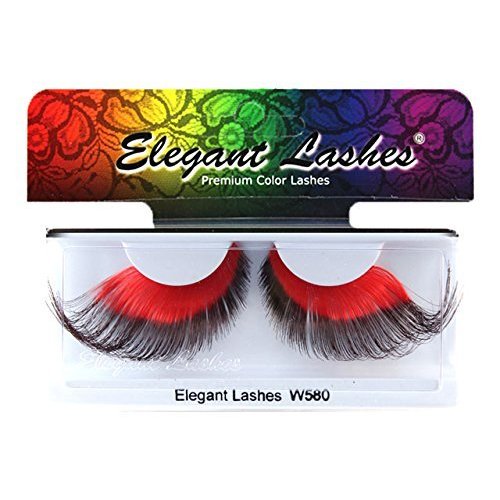 Elegant Lashes W580&quot;Red Devil&quot; Premium Red and Black Jumbo Color Drag False Eyelashes Halloween D...