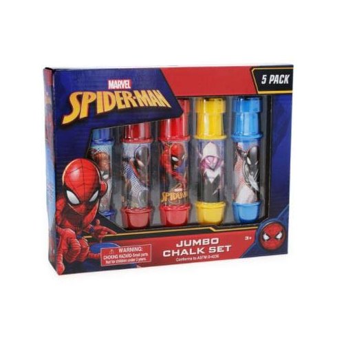 Spiderman Character Themed Jumbo Sidewalk Chalk with Holder (5 Pcs) Outdoor Chalk for Kids, (Includes ST days of Summer Activity Pad) Driveway Chalk for Kids, Washable (Spiderman)
