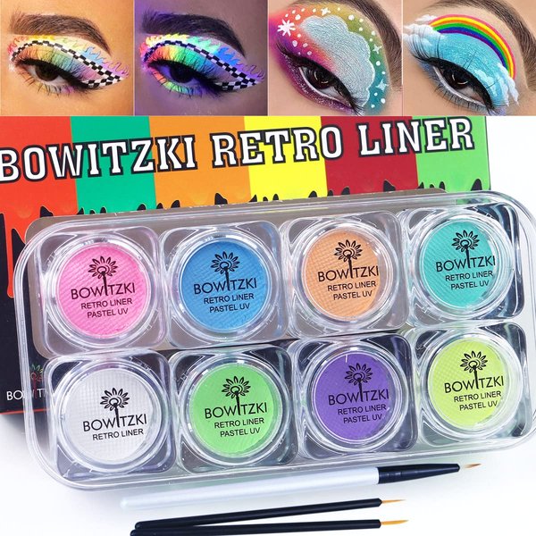 Bowitzki 8x5 Gram Water Activated Eyeliner Hydra Liner Makeup UV Glow Fluorescent Color Graphic Retro Face and Body Paint (Pastel Color)