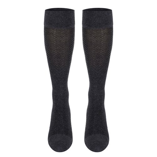 TOUCH Compression Socks for Women, 15-20 mmHg, Herringbone, Cotton, 1 Pair, Charcoal, Medium