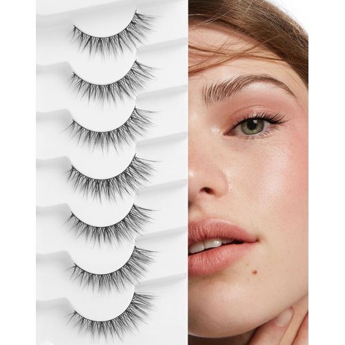 Onlyall Natural Lashes Wispy Lashes Natural Look False Eyelashes Natural Flared Eyelashes False Eye Lashes Soft Fluffy Lashes 7 Pairs D9 Natural Foxy-12mm