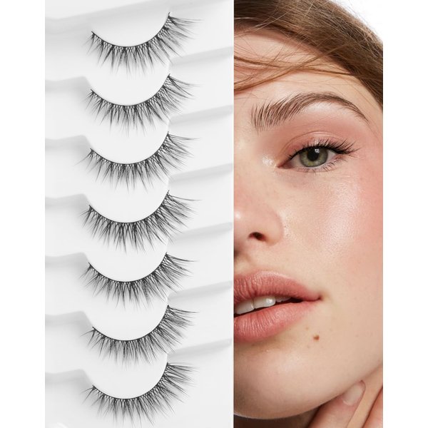 Onlyall Natural Lashes Wispy Lashes Natural Look False Eyelashes Natural Flared Eyelashes False Eye Lashes Soft Fluffy Lashes 7 Pairs D9 Natural Foxy-12mm