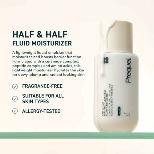 Prequel Skin Half and Half Fluid Moisturizer Face Cream. Lightweight Ceramide Peptide Lotion for All Skin Types, including Dry and Sensitive. Hydrating Facial Cream for Women and Men