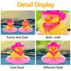 wonuu Rubber Duck Car Ornaments Yellow Duck Car Dashboard Decorations for Cute Car Accessories with Cowboy Hat Necklace and Sunglasses Swim Ring, Pink&Black Hat