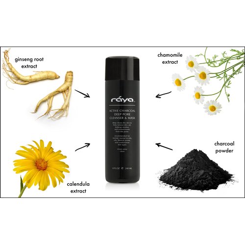 Raya Active Charcoal Deep Pore Facial Cleanser and Mask (121) | Deep Pore Cleansing Fluid for Combination, Oily, and Blemished Skin | Can Be Used as a Deep Pore Detox Mask for Combination Skin