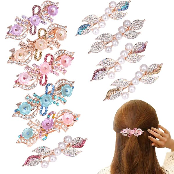 FZBNSRKO Hair Barrettes for Women, 5 Pack - Hair Clip Barrettes with Imitation Diamond, Pearl, Rhinestone, and Flower - Exquisite Hair Accessories for Girls Women (Random Color)
