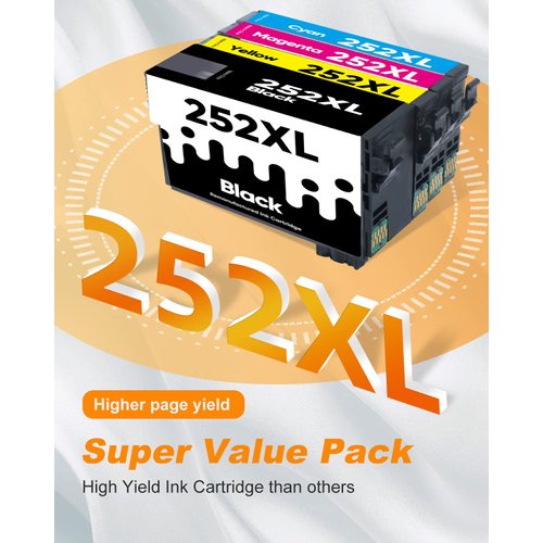 MILEKO Remanufactured Ink Cartridge Replacement for Epson 252XL (Black, Magenta, Yellow and Cyan, 4-Pack)