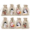 CCINEE 36pc Christmas Linen Bags with Drawstrings Christmas Burlap Goody Gift Bags with Double Jute Drawstrings, 4 designs Snowman, Santa Claus, Penguin and Elk