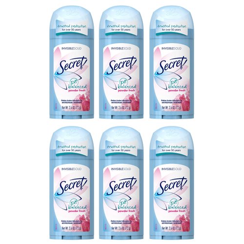 Secret Invisible Solid Antiperspirant and Deodorant, Powder Fresh, 2.6 Ounce (Pack of 6)