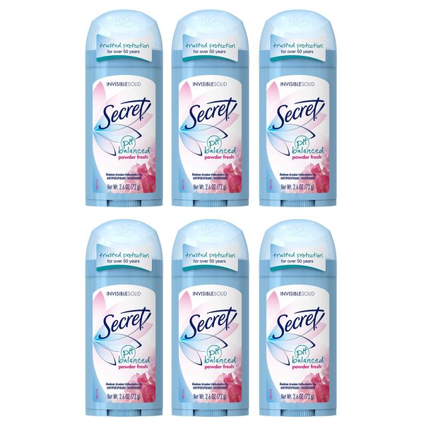 Secret Invisible Solid Antiperspirant and Deodorant, Powder Fresh, 2.6 Ounce (Pack of 6)