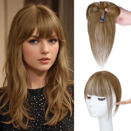NAYOO Clip in Bangs 100% Real Human 360°3D Cover Bangs Hair Clip Wispy Bangs for Women Hair Extensions French Bangs for Daily Wear（Light Brown）