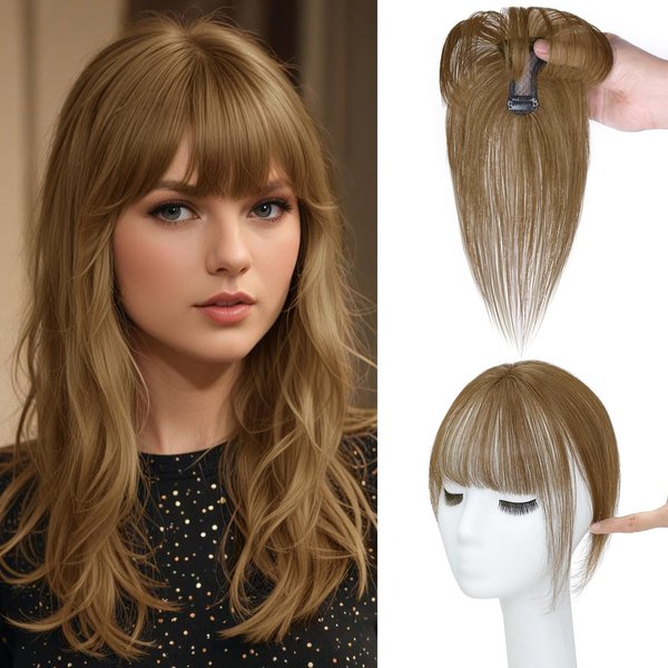 NAYOO Clip in Bangs 100% Real Human 360°3D Cover Bangs Hair Clip Wispy Bangs for Women Hair Extensions French Bangs for Daily Wear（Light Brown）