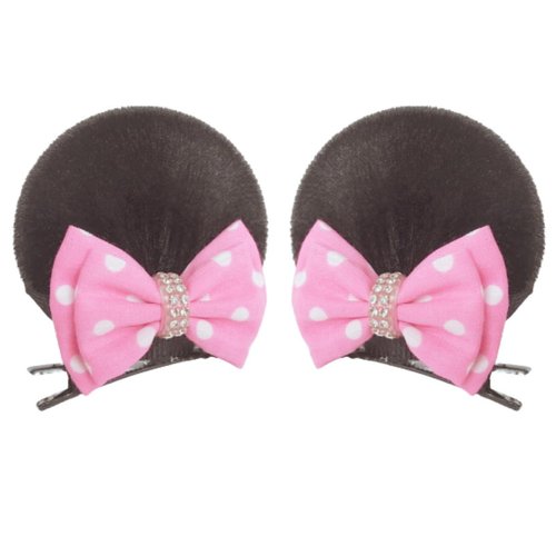 MeeTHan Pink Polka Dot Bows Mice Mouse Hair Clips Ears Elastic Bands Costume Accessories: M12 (Minnie Clips 6 CM-SK2)