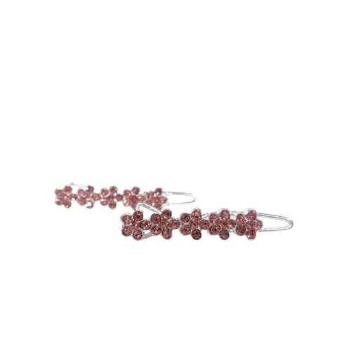 Generic Two small tiny pink flower crystal hair pin clip barrettes fine hair