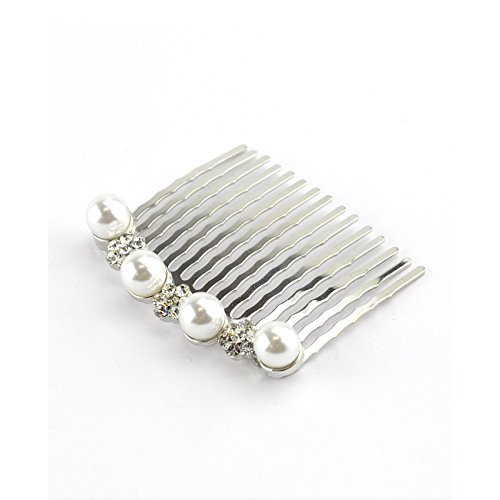 NYFASHION101 Women's Elegant Bridal Rhinestone Flower Pattern Hair Comb HC4330, Simulated Pearl, Silver-Tone