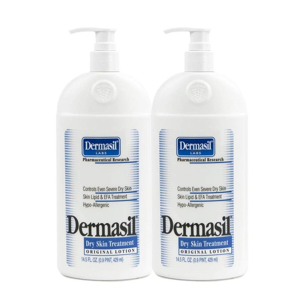 Dry Skin Body Moisturizing Lotion | Full Body Lotion & Face Protection for Soothing & Softens | Dermasil Labs Dermatologists Recommended Treatment Pump Cap Bottle (Dry Skin 14.5 OZ - Pack of 2)