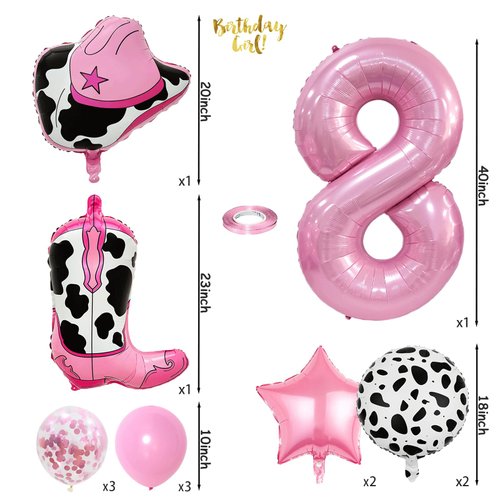 Cowgirl Party Decorations Include Cowgirl Boot Cowboy Hat Balloon Number 8 Balloons 40 Inch for Farm 8th Birthday Western Themed Baby Shower Pink Bachelorette Party Supplies