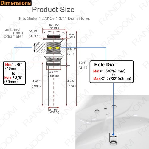RANDOM Brushed Gold Sink Drain Stopper without Overflow Bathroom Pop Up Drain Faucet Assembly Stopper for Vessel Vanity Sink Solid Brass RD83001BG.
