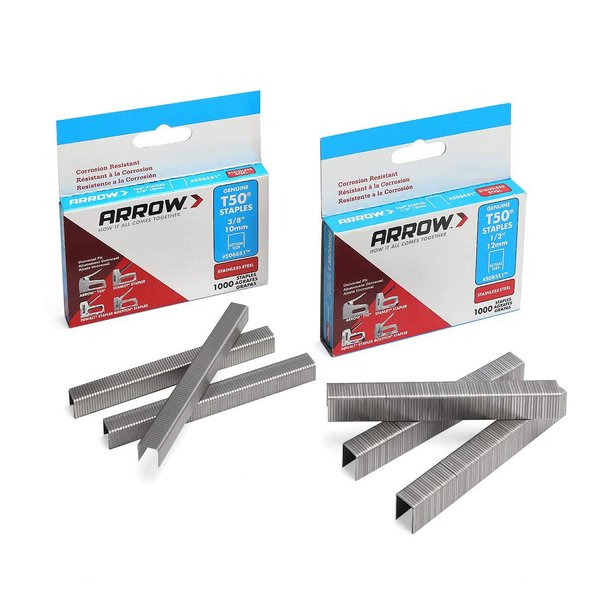 ARROW T50 Stainless Steel Staples Pack Set #508SS1 1/2'' 12mm and #506SS1 3/8'' 10mm