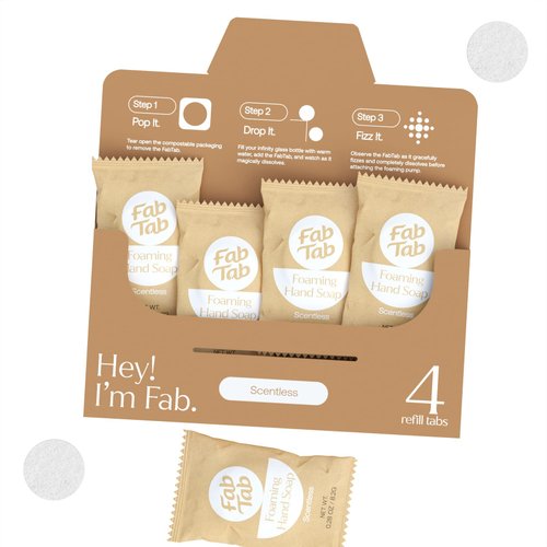 FABTAB Foaming Hand Soap Refills - Natural Hand Soap - Bathroom Hand Wash - Non-Toxic Hand Soap - Plant-Based - No Harsh Chemicals - Scentless - 4 Pack