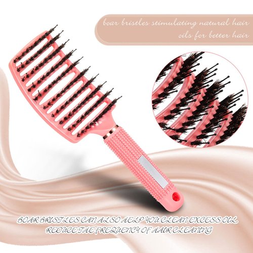 Cunhill 6 Pack Boar Bristle Hair Brushes Curved and Vented Hairbrush Detangler Curved Hair Brushes for Women Detangling Comb for Men Long Wet Dry Thick Curly Blowing Hair Accessories, 6 Colors