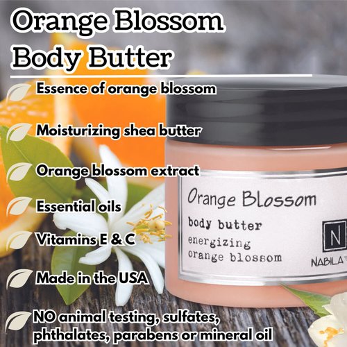 Nabila K Body Butter - Daily Moisturizer for Body Care - Skin Hydrating Deep Moisturizing - Natural Ingredients - Orange Blossom - 2 oz