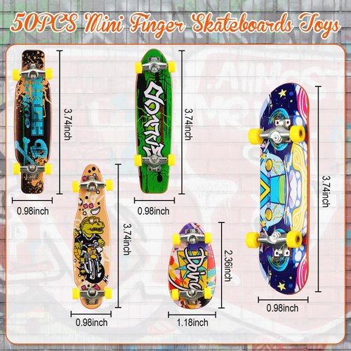 Hiboom 50 Pack Fingerboard Finger Skateboards Professional Finger Boards Collectible Mini Skateboards Creative Fingertips Movement Toys Finger Sports Party Favors for Teens Adults, Random Style