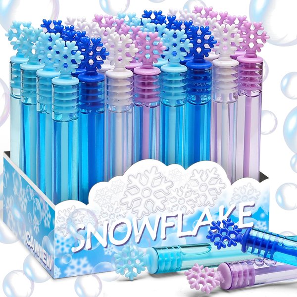 32 Pcs Frozen Bubble Wands Bulk For Kids, 4 Color Mini Snowflake Party Favors, Valentine's Day, Goodie Bag Stuffers, Classroom Exchange Prizes, Birthday Gifts, Pinata, Winter Themed Toy For Girls Boys