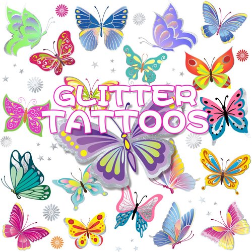Glitter Butterfly Temporary Tattoos for Girls Women, Birthday Party Supplies, Butterfly Party Favors Decorations Stickers