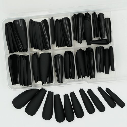 100pc Matte Coffin Press on Nails Long Colored Ballerina Shape Artificial False Nails False Nails Press ons Artificial Women Girls Manicure Fingernail DIY Decor Acrylic Tips 10 Sizes with Case (Black)