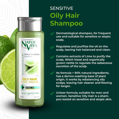 NaturVital Unisex Natural, Plant-based Lime & Witch Hazel Degrease Hair Shampoo for Greasy, Oily Hair Types, Keeps Hair Cleaner Longer, Cruelty-Free & Paraben-Free