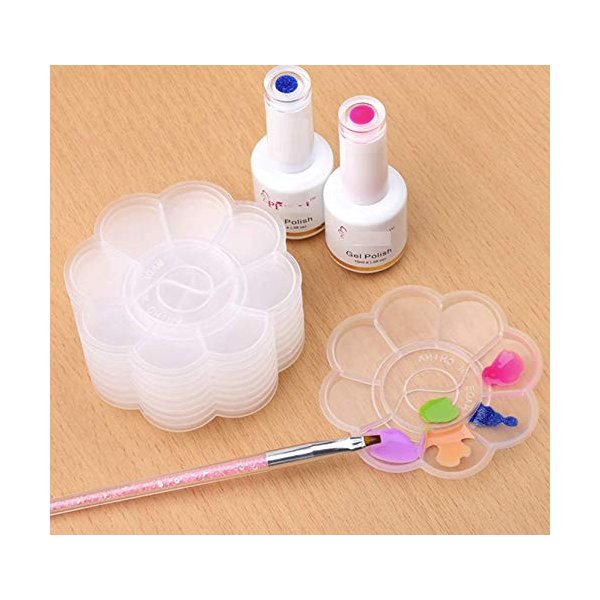 LASSUM 6 Pcs Nail Art Plastic Dappen Dish, Nail Art Polish Color Mixing Palettes Manicure Tool