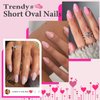KQueenest Pastel Peach Pink Press On Nails Short Oval,Natural Round Fake Nails,Thick Acrylic Nails Press Ons,Short Almond Nails Glue on,One Color Gel Stick On Nails Set For Tiny Average Wide Nail Beds