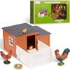 Skylety 9 Pieces Easter Chicken Figurine Chicken Model Playset Farm Action Figures Fences Around Building Blocks Farm Coop Set Birthday Party Present Animal Easter for Kids Age from 3 to 8