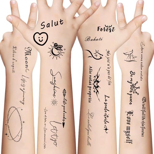 62Pcs Inspirational Quotes Words Temporary Tattoos, Letters Temporary Tattoos, Realistic Temporary Tattoos, Body Fake Tattoo Stickers for Men Women Party Music Festival(10 Sheets)