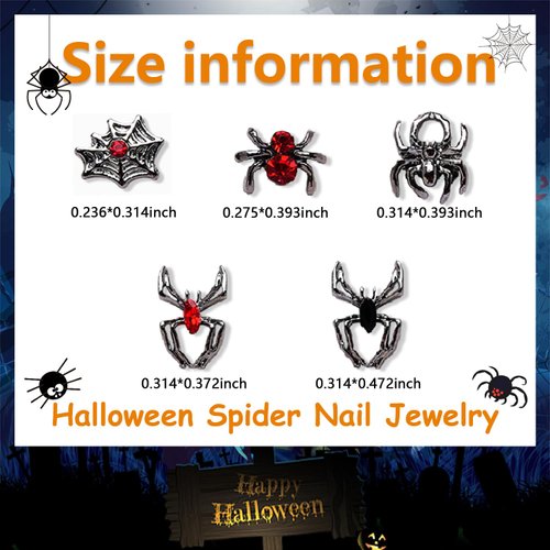 WOKOTO 50pcs 3D Black Spider Nail Charms For Halloween Holiday Charms For Acrylic Nails Black Spider Cobweb Alloy Nail Jewelrys For Women Girls Halloween Nail Gems Charms Rhinestones Accessories