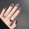 Black Press On Nails Short Glossy Cat Eye Fake Nails Stick On Nails Opaque Color Glitter Acrylic Fake Nails Gel Polished Glue on Nails for Women Girls 24Pcs