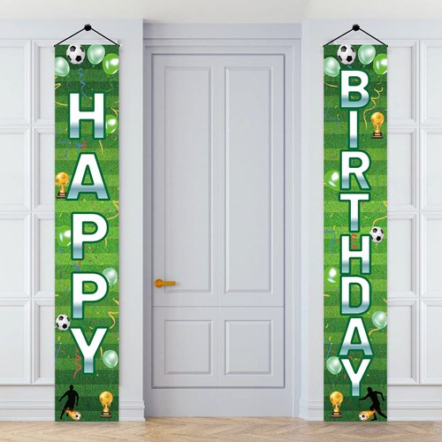 Aodocuto Soccer Birthday Door Banner Decorations for Men Boys, Sport Theme Happy Birthday Porch Sign Party Supplies, Soccer Birthday Background Sign for Indoor Outdoor