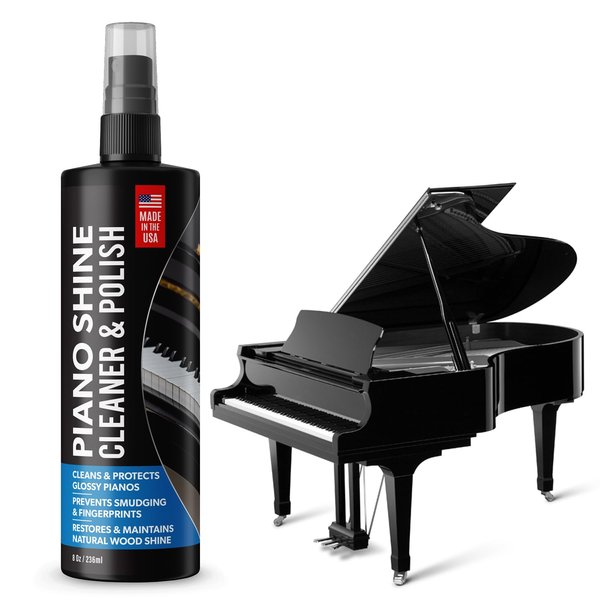 Samorillo Piano Shine Polish & Cleaner - Clean, Polish, Wax & Protect Glossy Pianos & Surfaces - Made in USA - 8 oz Cleaning Solution with Added UV Protectant & Anti-Static - Prevents Dust & Smudges
