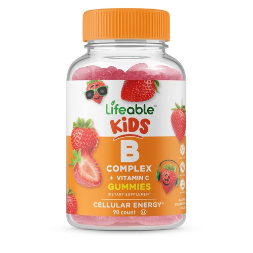 Lifeable Vitamin B Complex with Vitamin C for Kids - Great Tasting Natural Flavor Gummy Supplement - with Niacin, B6, Folic Acid, B12, Biotin & Pantothenic Acid - Energy and Nerve Support, 90 Gummies
