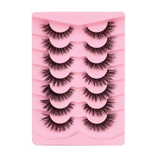 Maigitur Mink Lashes Fluffy 3D False Eyelashes 6-12mm Wispy Cat Eye Lashes that Look Like Extensions Strip Lashes Pack 7 Pairs Lightweight Fake Eyelashes for Doll Eye Makeup LZM-23, PINK