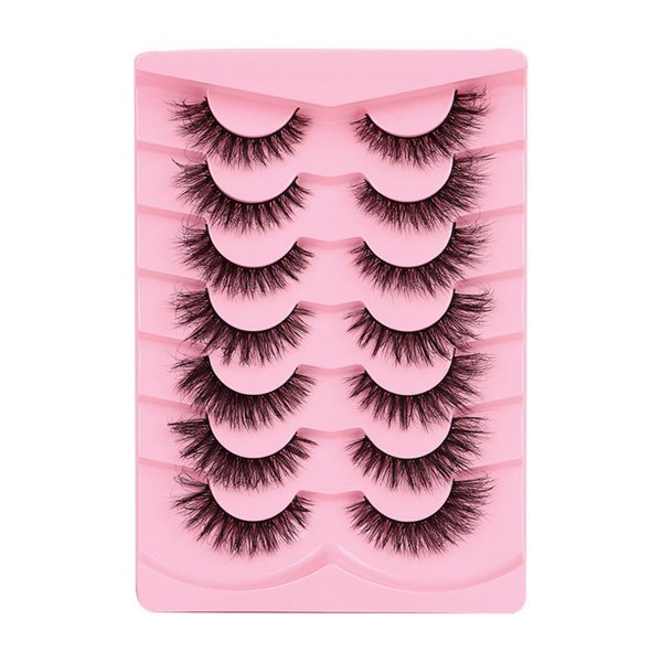 Maigitur Mink Lashes Fluffy 3D False Eyelashes 6-12mm Wispy Cat Eye Lashes that Look Like Extensions Strip Lashes Pack 7 Pairs Lightweight Fake Eyelashes for Doll Eye Makeup LZM-23, PINK