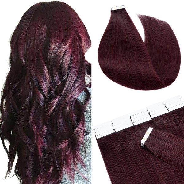 SEGO Tape Extensions Human Hair 100% Remy 18 Inch Wine Red 20pcs 50g Straight Natural Real Seamless Skin Weft Invisible Rooted Double Sided Tape Hair for Women