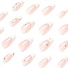 MISUD Medium Press on White Pearl Fake Stiletto Glossy False French Tip Glue on Almond Rhinestone Acrylic Nails for Women and Girls 24Pcs