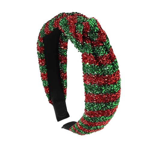 Totelux Christmas Headband for Women Red Green Knotted Hair Band Sparkly Glitter Hair Accessories for Christmas Party Supplies (Wide Stripe)