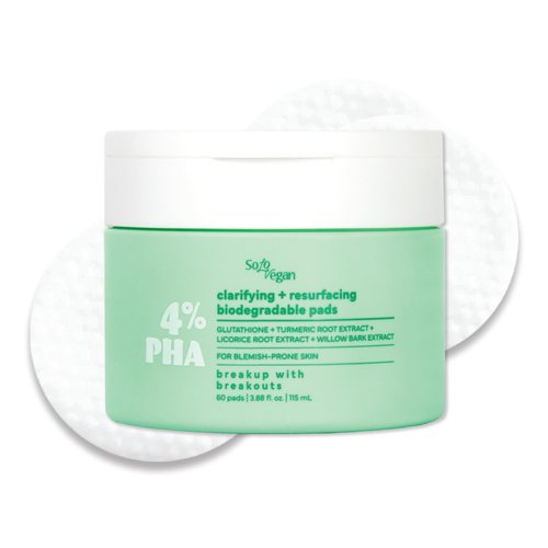 SoloVegan Mild Exfoliating Toner Pads, Serum, Blemish Patch, Cleansing Gel - Korean Skincare (1, PHA Toner Pads)