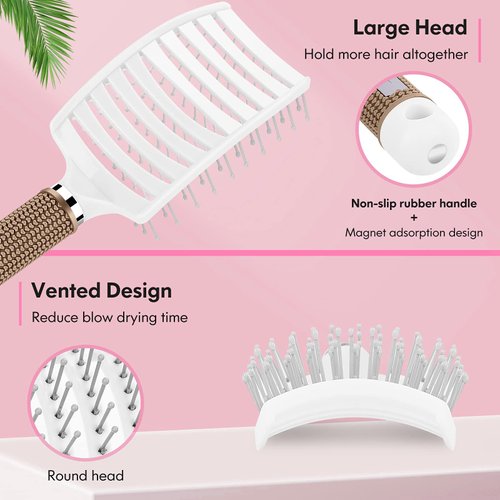 Hair Brush, Curved Vented Brush Faster Blow Drying, Professional Curved Vent Styling Hair Brushes for Women, Men, Paddle Detangling Brush for Wet Dry Curly Thick Straight Hair(Pink)