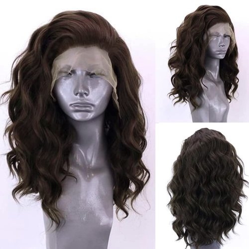 RONGDUOYI Synthetic Lace Front Wigs for Women Shoulder Length Dark Brown Short Wigs with Free Part Natural Hairline Synthetic Hair Wig Daily Use Cosplay Wig 16inches
