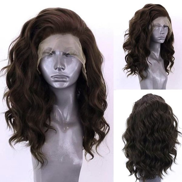 RONGDUOYI Synthetic Lace Front Wigs for Women Shoulder Length Dark Brown Short Wigs with Free Part Natural Hairline Synthetic Hair Wig Daily Use Cosplay Wig 16inches