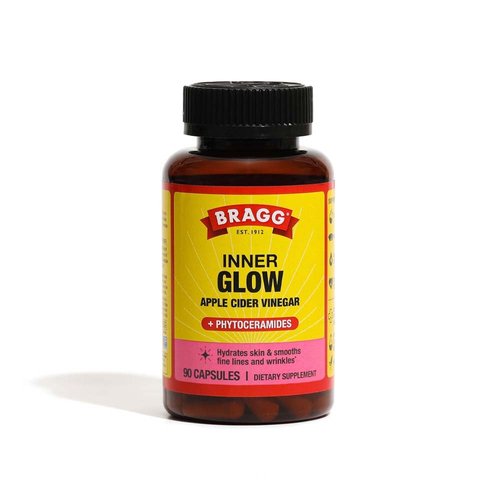 Bragg Inner Glow Apple Cider Vinegar and Phytoceramide Capsules - 750mg of Acetic Acid – Energy & Weight Management Support - Promotes Skin Hydration and Rejuvenation - (90 Pills)
